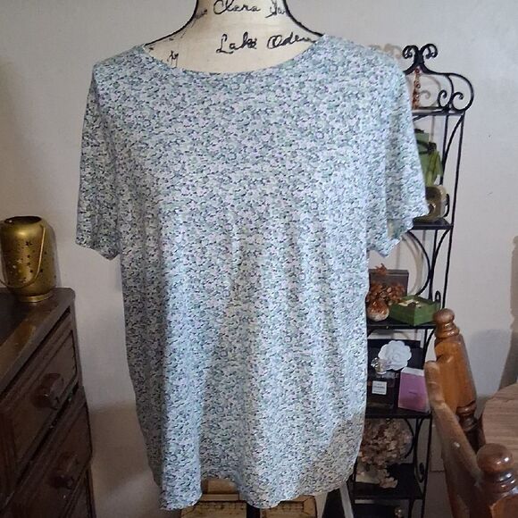 💫💫💫Lands End Floral Print Short Sleeve Top Size Large - Picture 1 of 3
